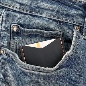 leather front pocket wallet in jeans pocket