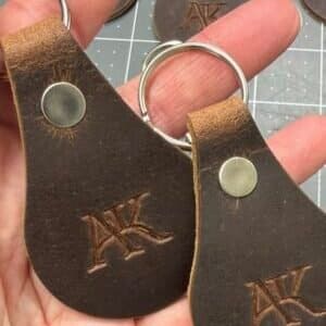 Hand stamped leather keychain gift