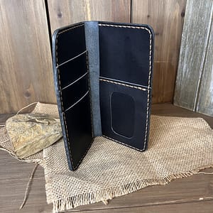Handmade full grain leather long wallet hand stitched in Canada