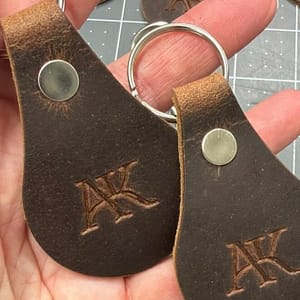 Hand stamped leather keychain gift