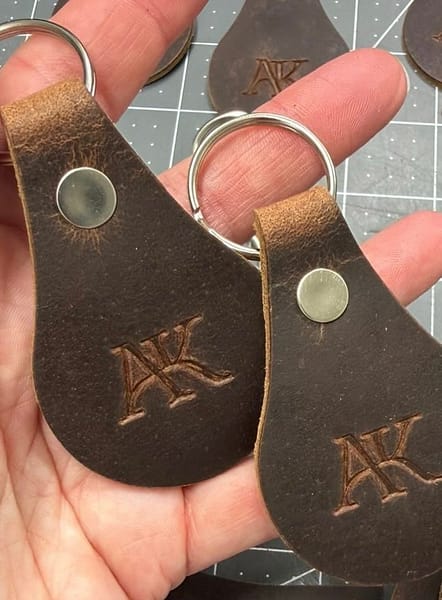Hand stamped leather keychain gift