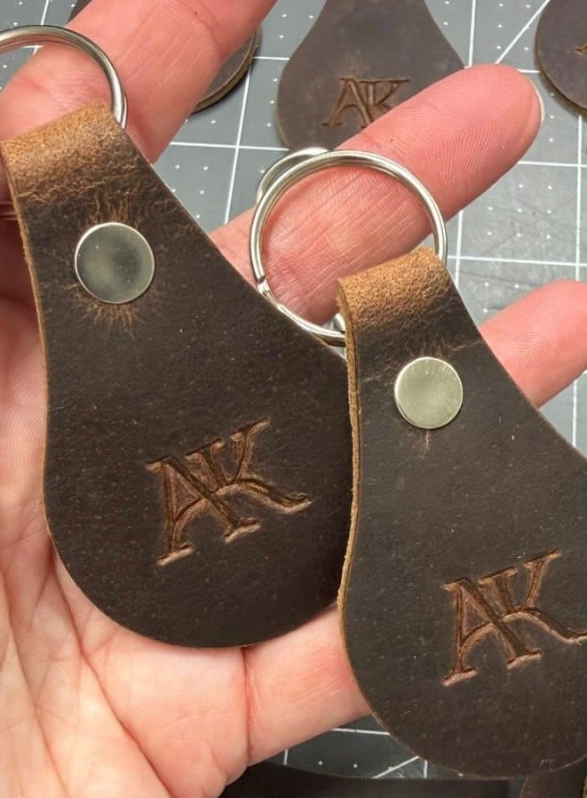 Hand stamped leather keychain gift