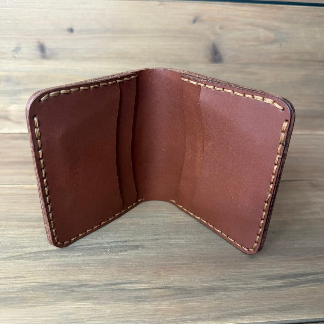 Handmade classic bifold wallet in brown full grain leather