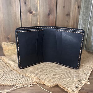Handmade classic bifold wallet in black full grain leather