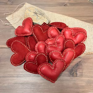 Small Leather Heart cushions made from jacket