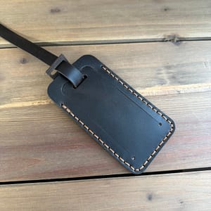 hand stitched full grain chocolate brown leather luggage tag