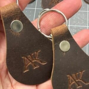 Hand stamped leather keychain gift